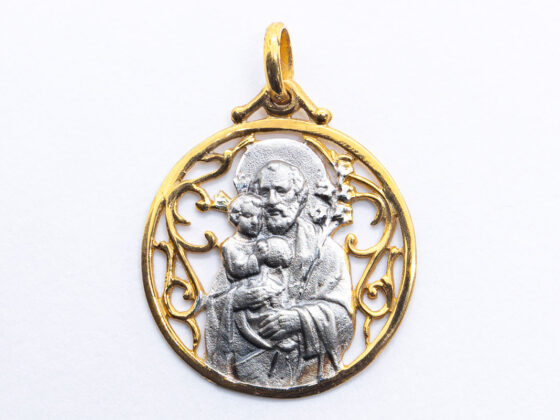 Medalla de plata de San José con el niño (bicolor)